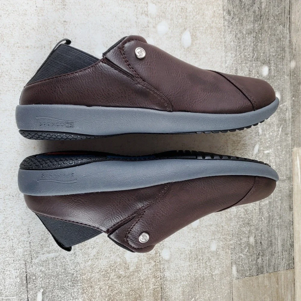Spenco Brooklyn Convertible Women Shoe Sz 5 W Brown Leather Elastic Gore Slip On